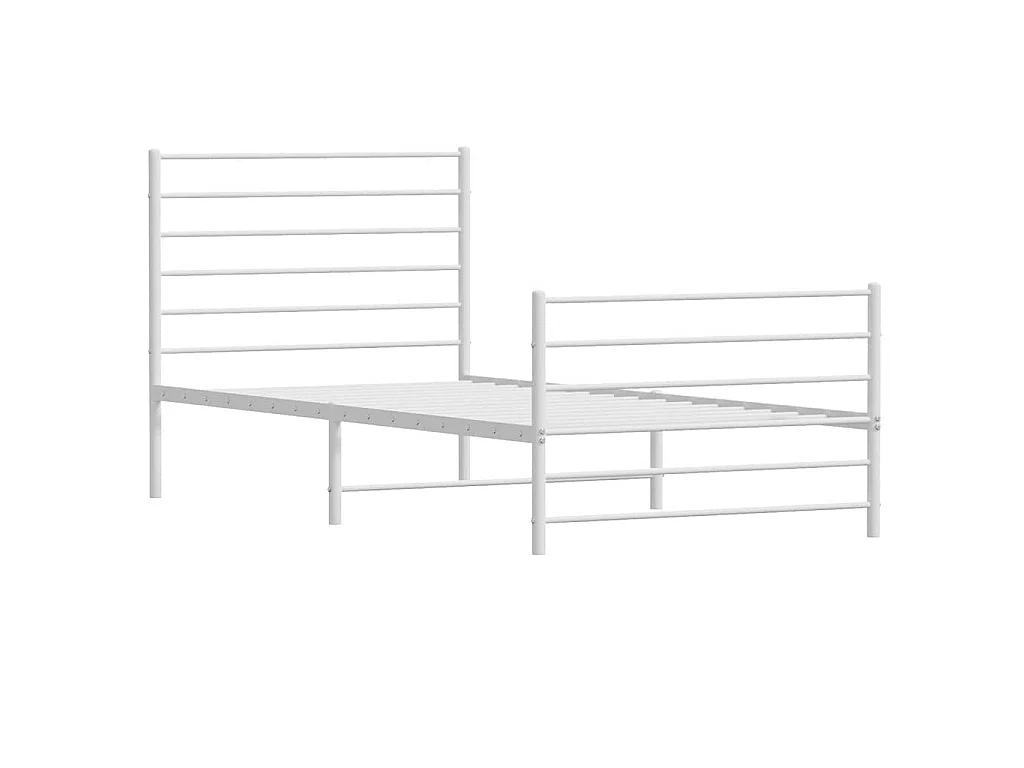 Cadre de lit métal sans matelas et pied de lit blanc 100x190 cm