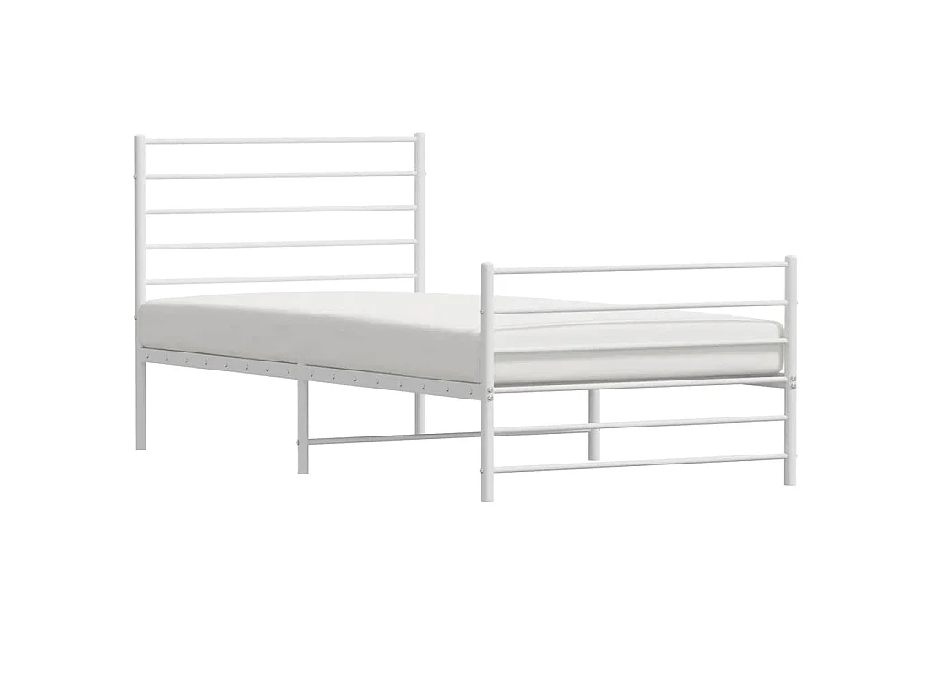 Cadre de lit métal sans matelas et pied de lit blanc 100x190 cm