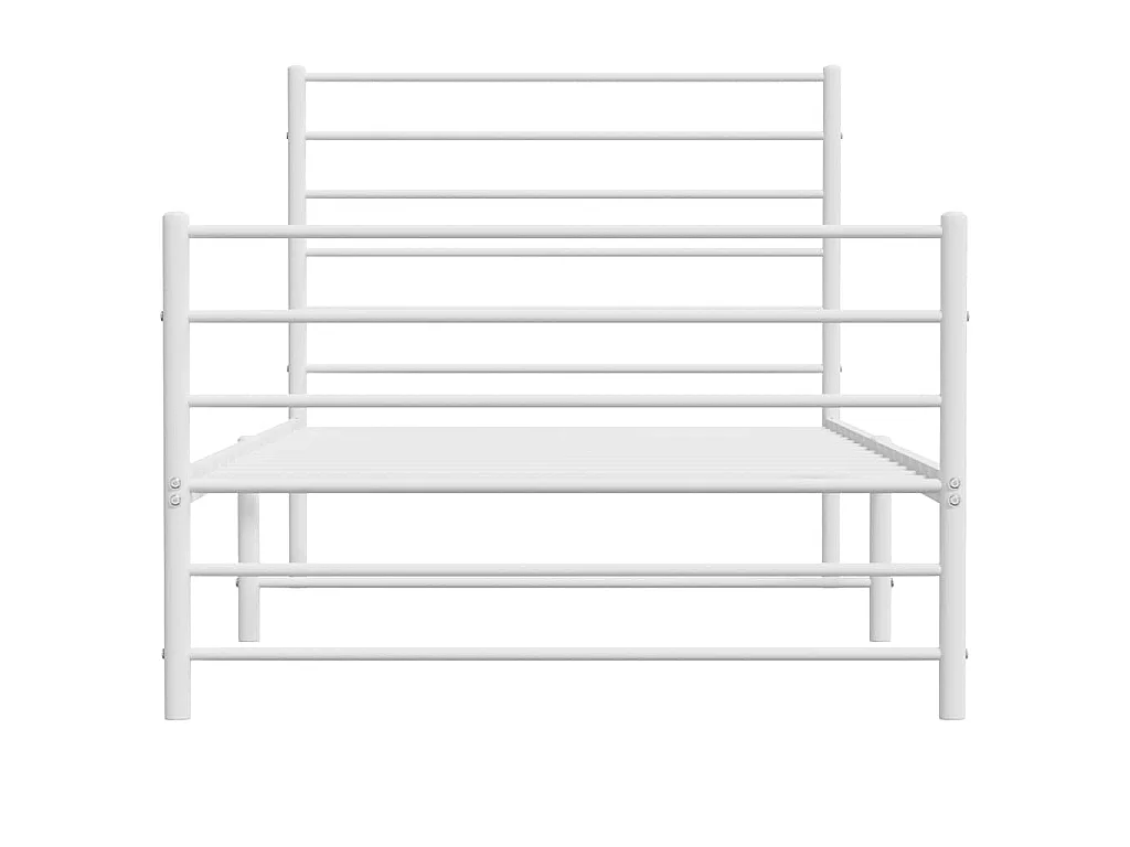 Cadre de lit métal sans matelas et pied de lit blanc 100x190 cm