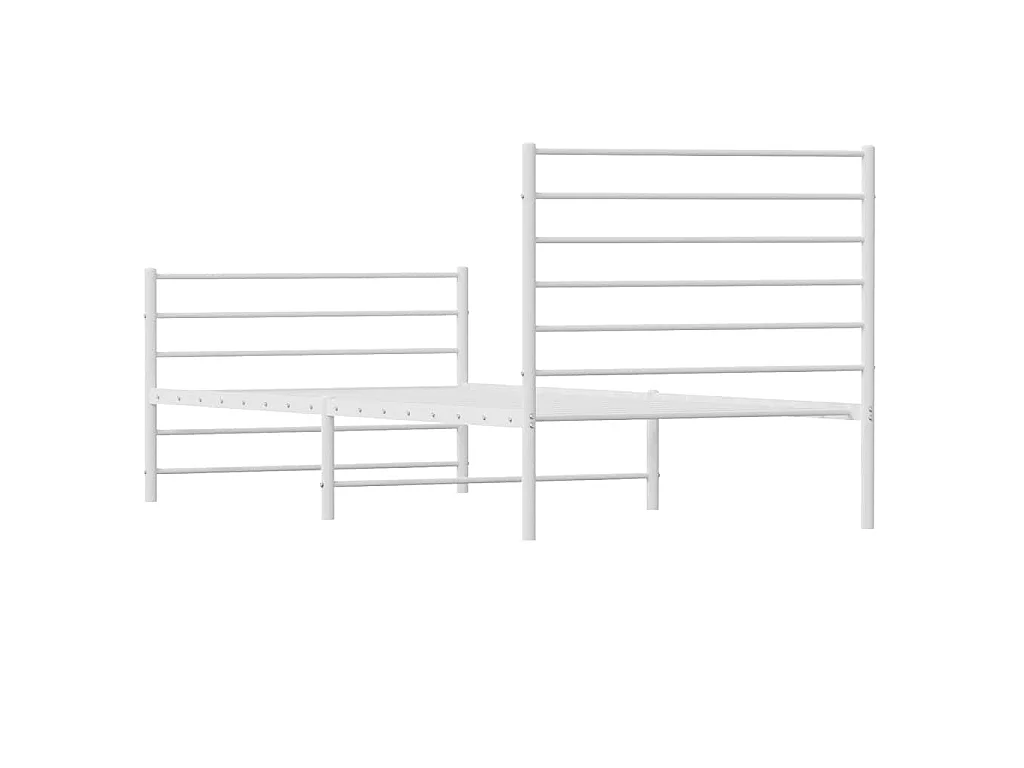 Cadre de lit métal sans matelas et pied de lit blanc 100x190 cm