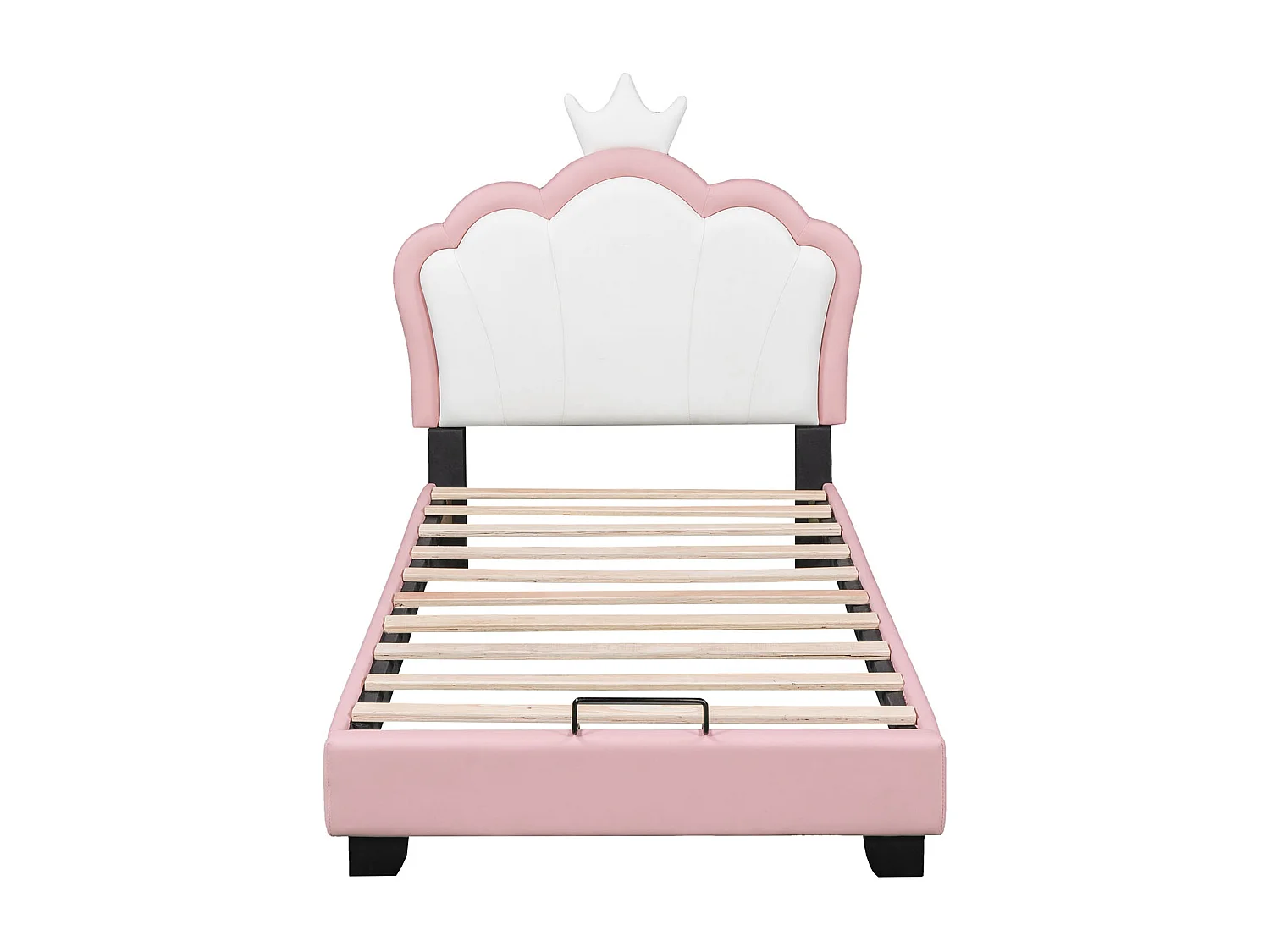 Lit d'enfant lit rembourré 90*200cm avec sommier à lattes et dossier, lit de fille avec forme de couronne, rose (matelas non inclus)