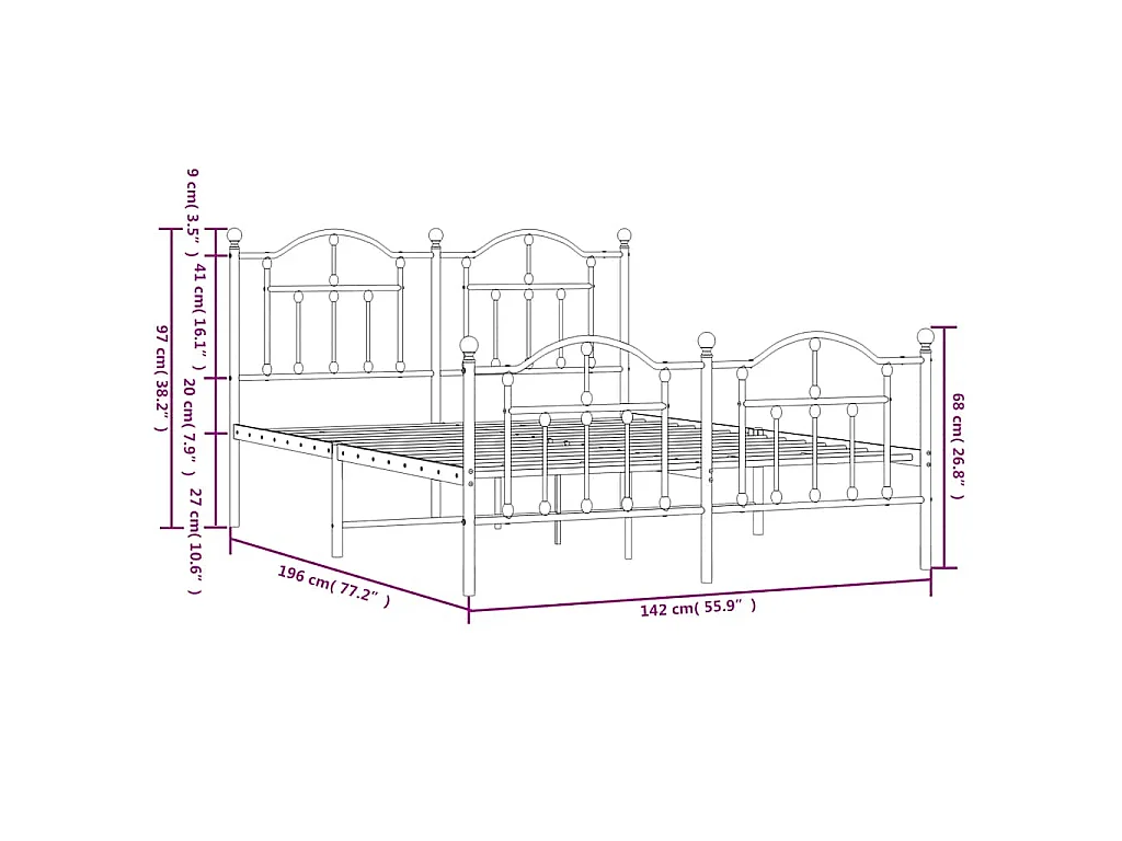 Estructura cama sin colchón con estribo metal blanco 135x190 cm