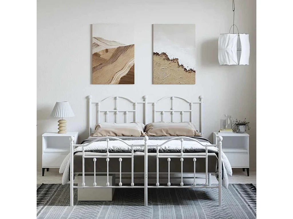 Estructura cama sin colchón con estribo metal blanco 135x190 cm