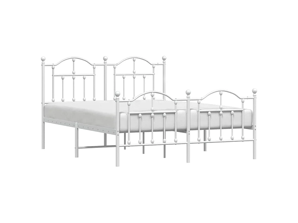 Cadre de lit métal sans matelas et pied de lit blanc 135x190 cm
