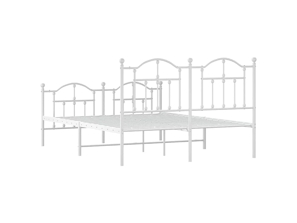 Cadre de lit métal sans matelas et pied de lit blanc 135x190 cm