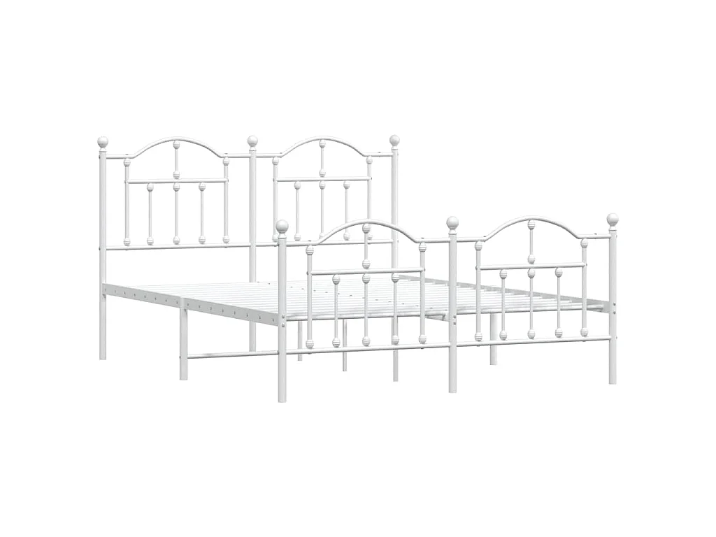 Cadre de lit métal sans matelas et pied de lit blanc 135x190 cm