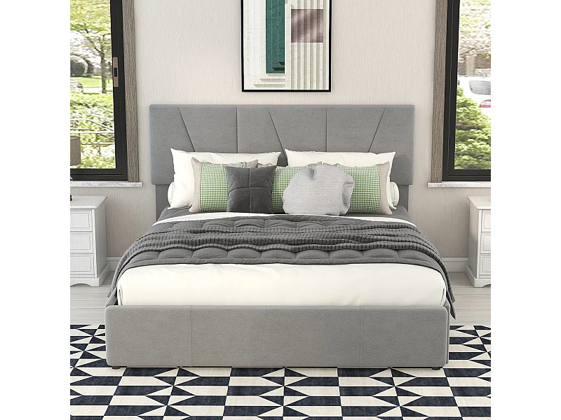 Cama acolchoada para adulto 180 x 943 cm, sem cabeceira, com faixa LED (monocromática), base com suspensão hidráulica, bege.