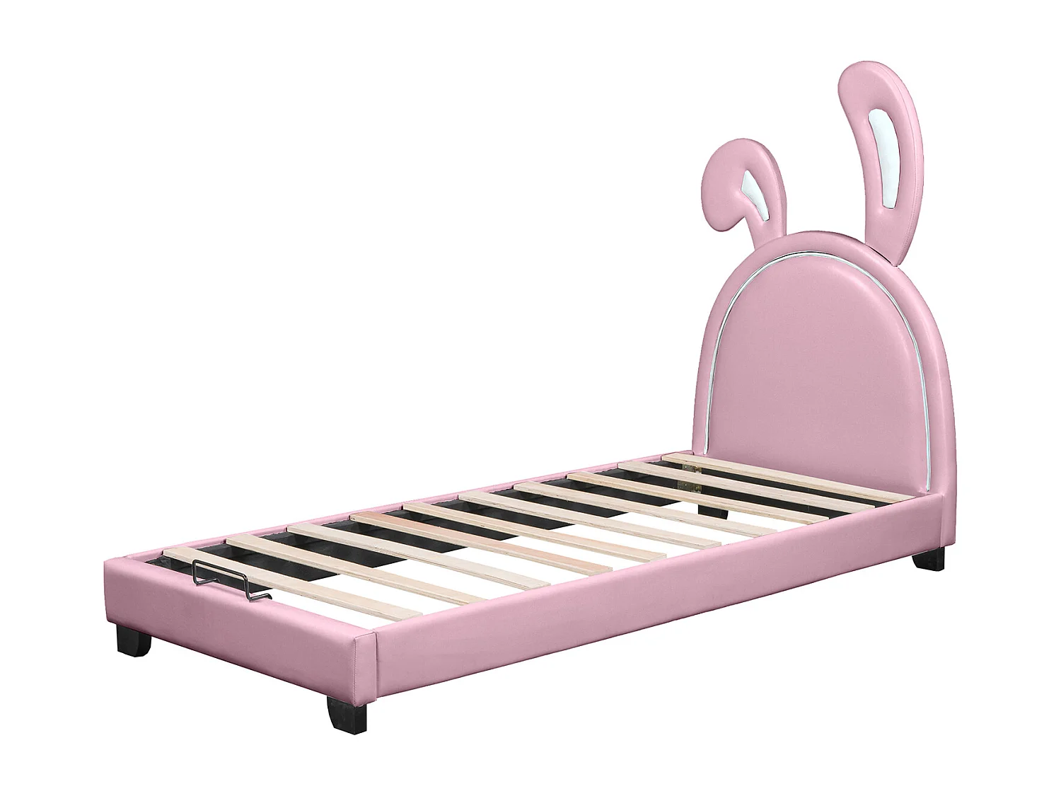 Lit rembourré 90x200cm, lit d'enfant avec sommier à lattes et dossier, lit de fille en forme d'oreille de lapin avec pieds surélevés, rose (matelas non inclus)