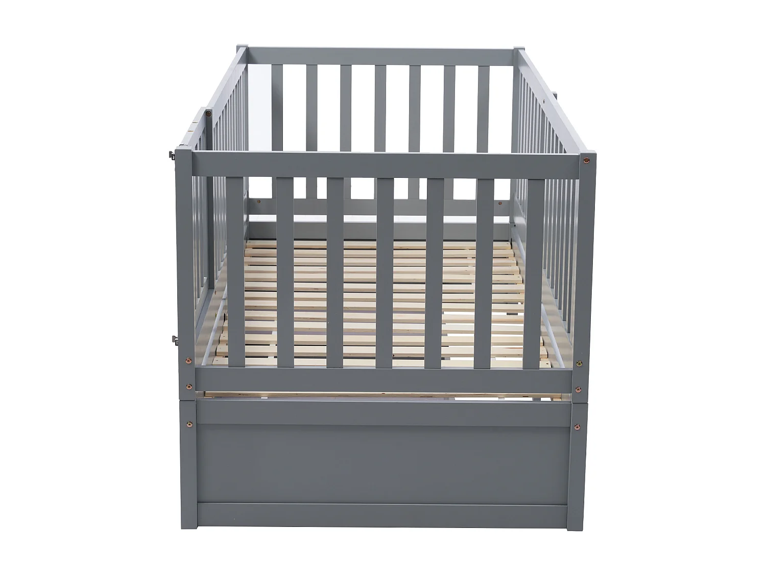 Lit Enfant En Bois 90 X 200 cm Avec 2Troirs et Barrière  - Transformable En Deux Lits Séparés - Gris