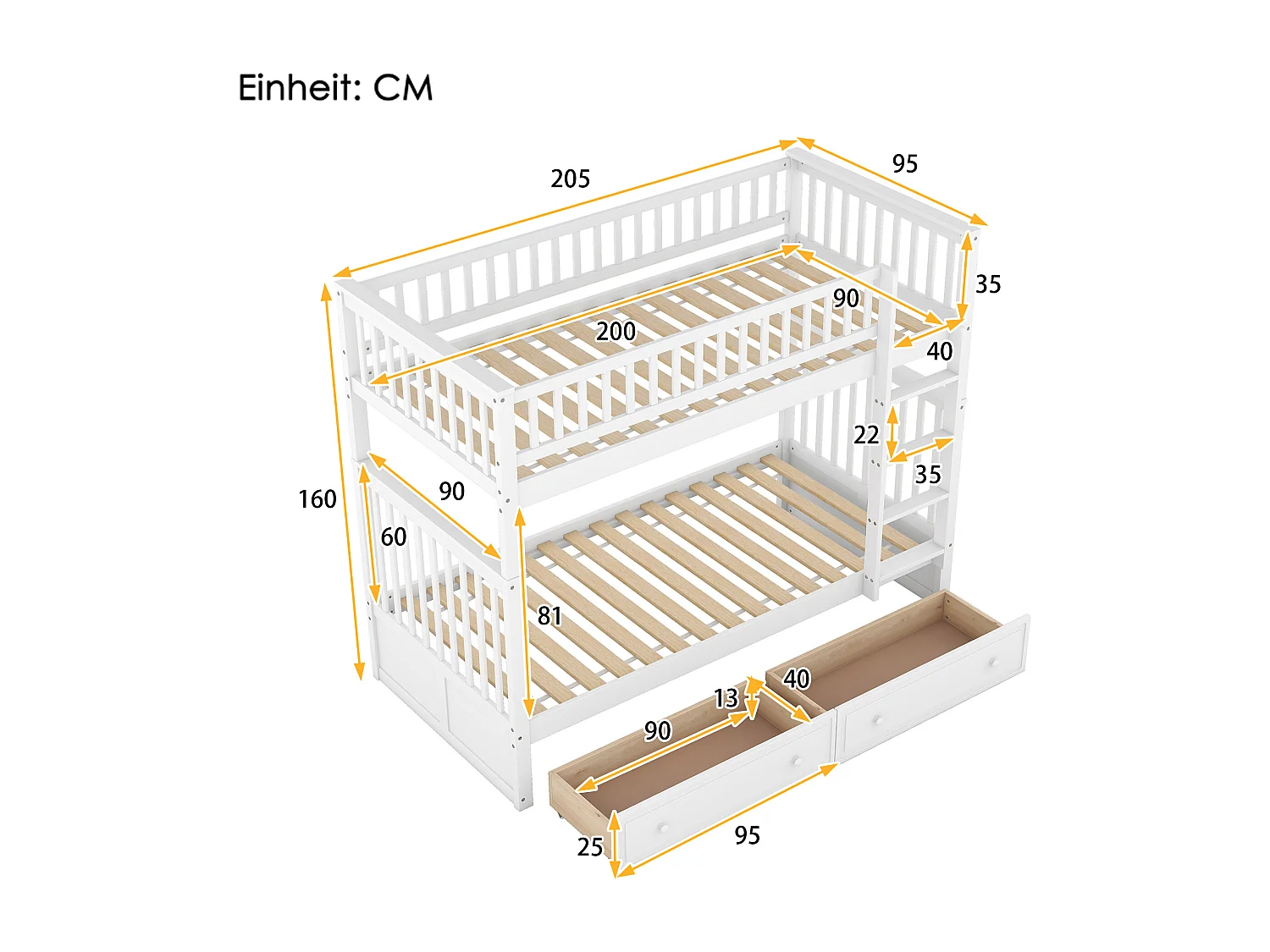 Lit Mezzanine Enfant 90 X 200 cm En Pin - Lits Superposés Avec 2 Tiroirs - Blanc