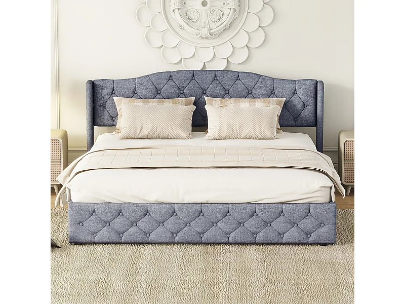 Lit Plat Multifonctionnel 180 X 200 cm Avec Rangement Hydraulique - Blanc