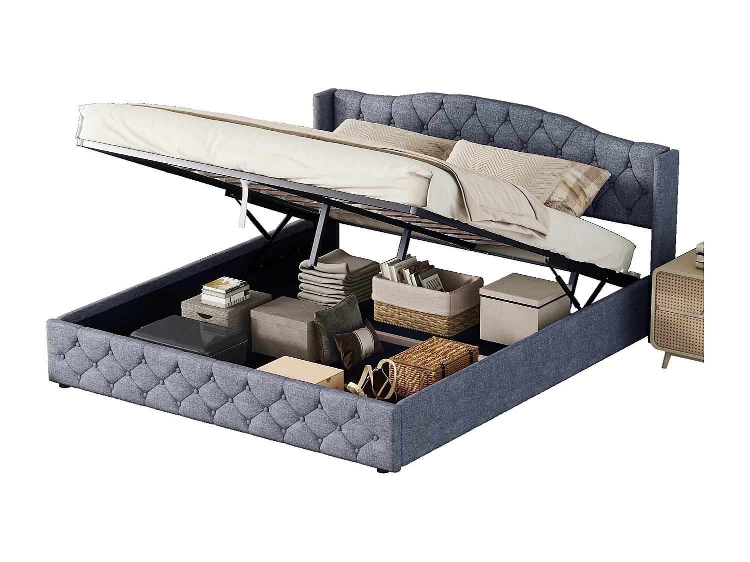 Lit Plat Multifonctionnel 180 X 200 cm Avec Rangement Hydraulique - Blanc