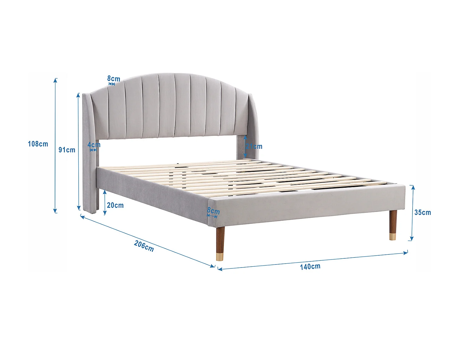 Cama acolchoada para adulto 180 x 518 cm, sem cabeceira, com faixa LED (monocromática), base com suspensão hidráulica, bege.