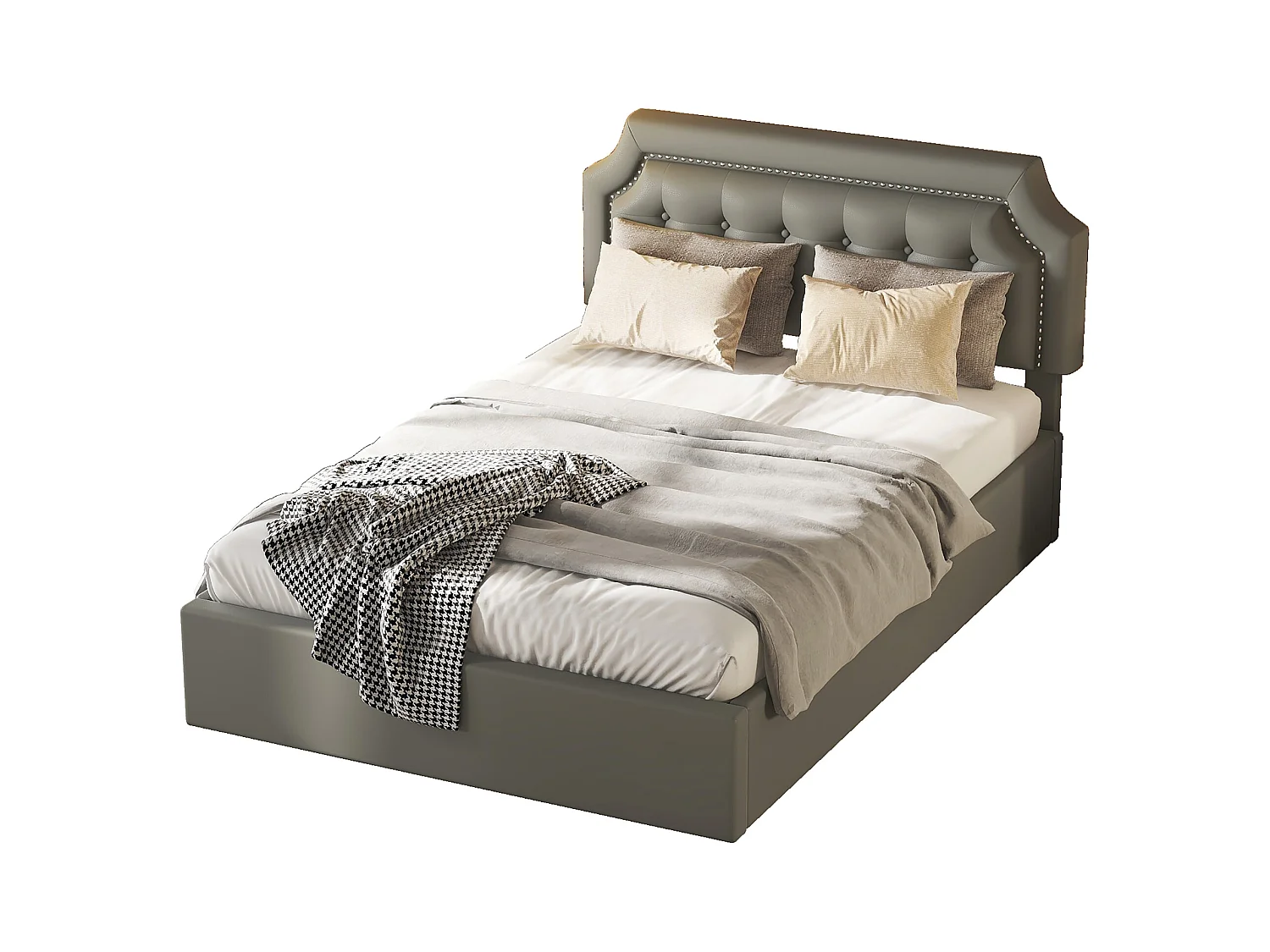 Lit plat rembourré gris 140 * 200cm, Design minimaliste, intérieur élégant