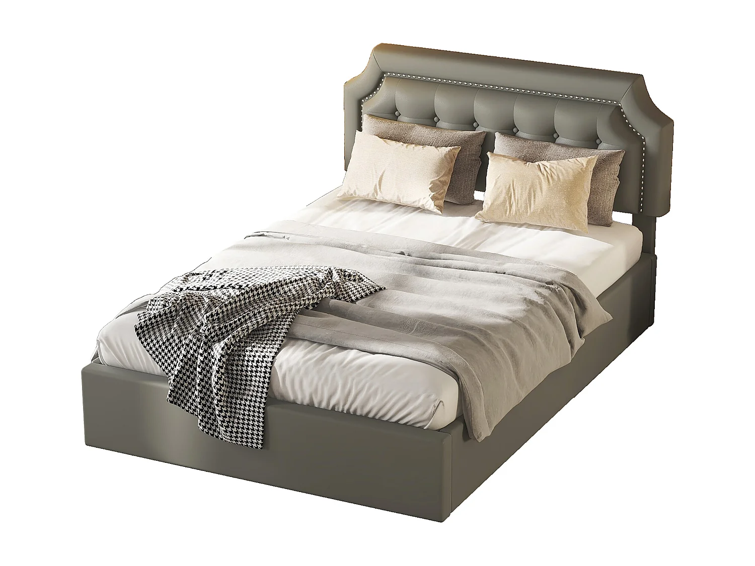 Lit plat rembourré gris 140 * 200cm, Design minimaliste, intérieur élégant