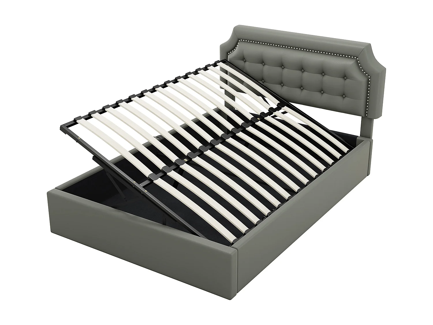 Lit plat rembourré gris 140 * 200cm, Design minimaliste, intérieur élégant