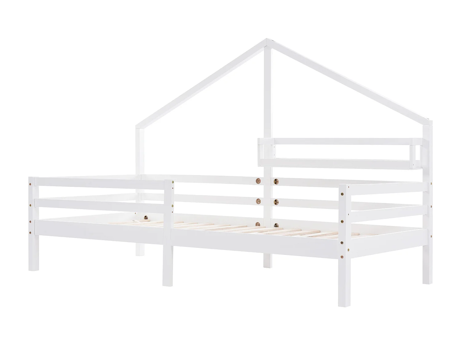 Lit Maison Simple 90 X 200 cm Avec Étagère De Rangement - Forme Cheminée - Bois De Pin - Blanc