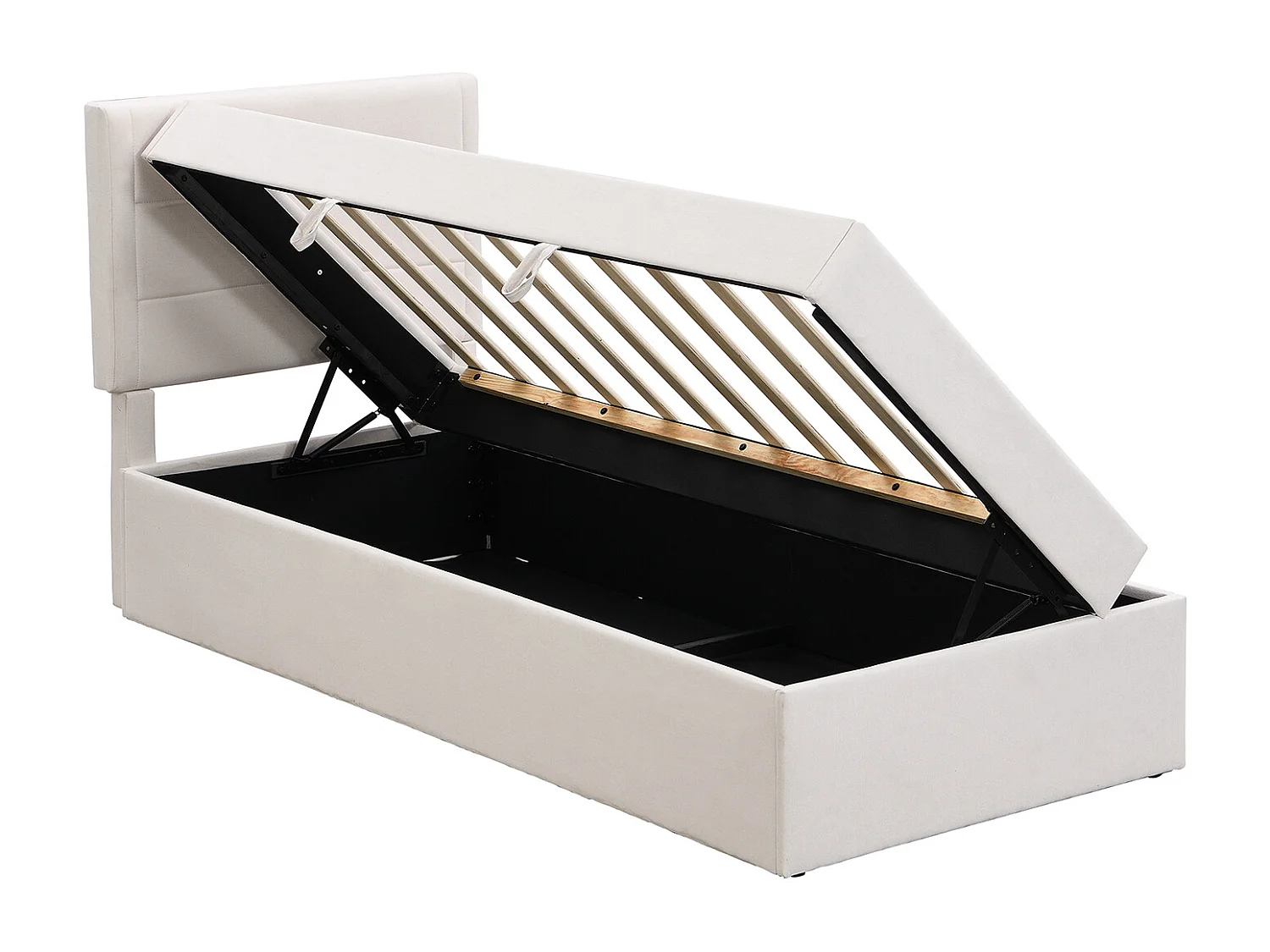 Cama acolchoada para adulto 180 x 809 cm, sem cabeceira, com faixa LED (monocromática), base com suspensão hidráulica, bege.