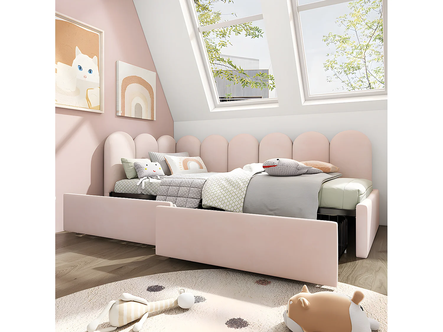 Cama acolchoada para adulto 180 x 1328 cm, sem cabeceira, com faixa LED (monocromática), base com suspensão hidráulica, bege.