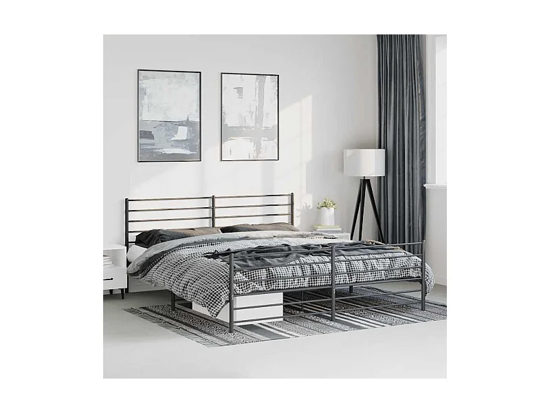 Cadre de lit métal sans matelas avec pied de lit noir 183x213cm