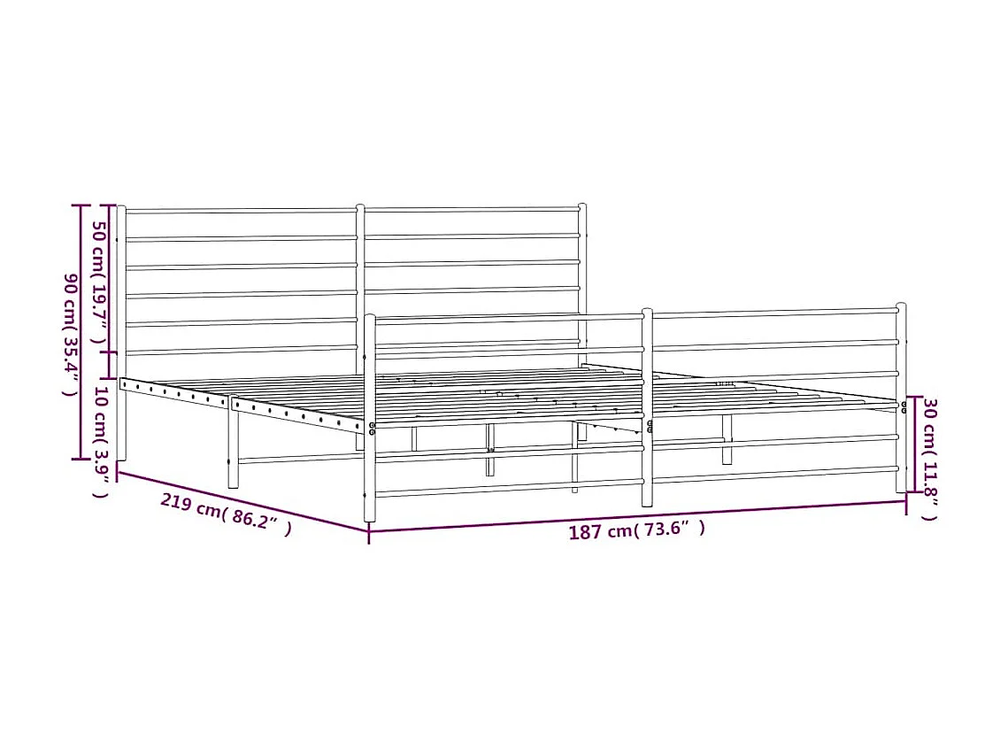 Cadre de lit métal sans matelas avec pied de lit noir 183x213cm