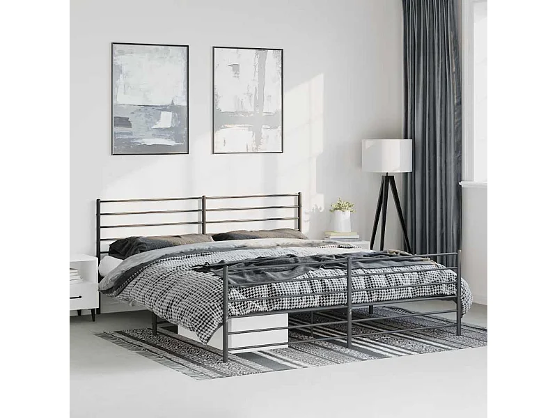 Cadre de lit métal sans matelas avec pied de lit noir 183x213cm