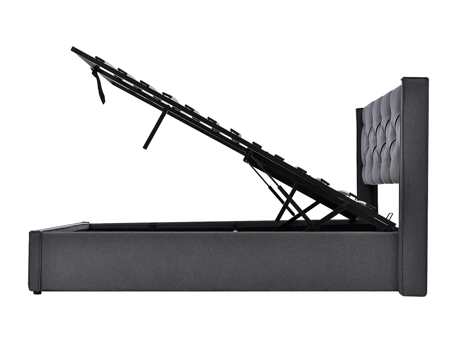 Lit Double Rembourré Hydraulique 160 X 200 cm - Cadre Moderne En Métal - Sommier À Lattes Avec Rangement - Gris - Matelas Inclus