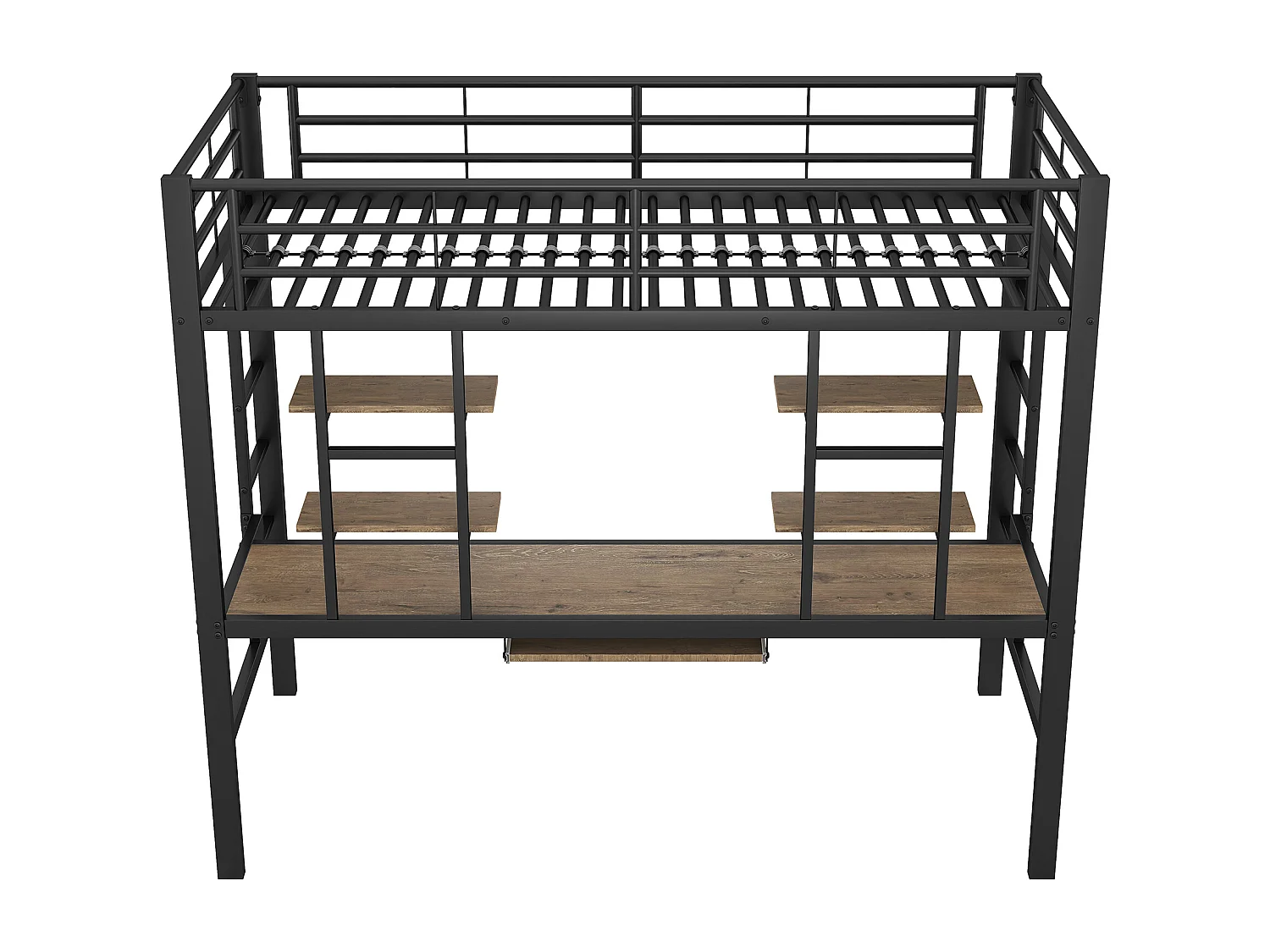 Lit En Métal - 90 X 200 cm - Cadre De Lit Avec Bureau Et Deux Étagères Pour Enfants - Adolescents Et Adultes - Noir