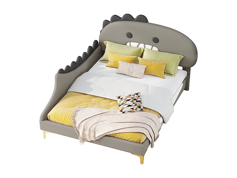 Cama acolchoada para adulto 180 x 1216 cm, sem cabeceira, com faixa LED (monocromática), base com suspensão hidráulica, bege.