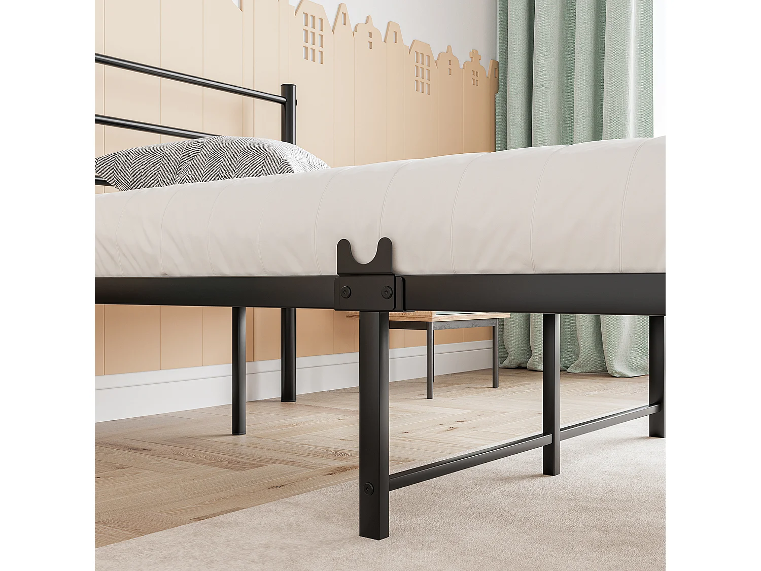 Lit simple en métal Lit en métal, Lit moderne pour adolescents Cadre de lit avec sommier à lattes pour chambre à coucher Lit en noir 90x200 cm