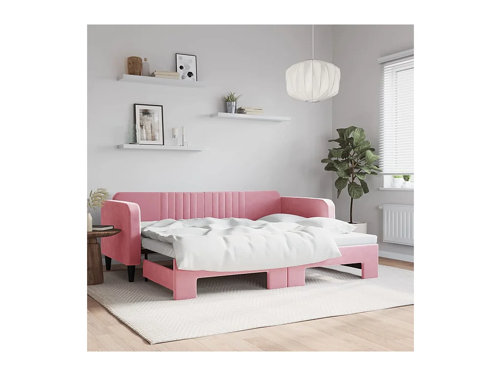 Lit de jour avec gigogne sans matelas rose 90x200 cm