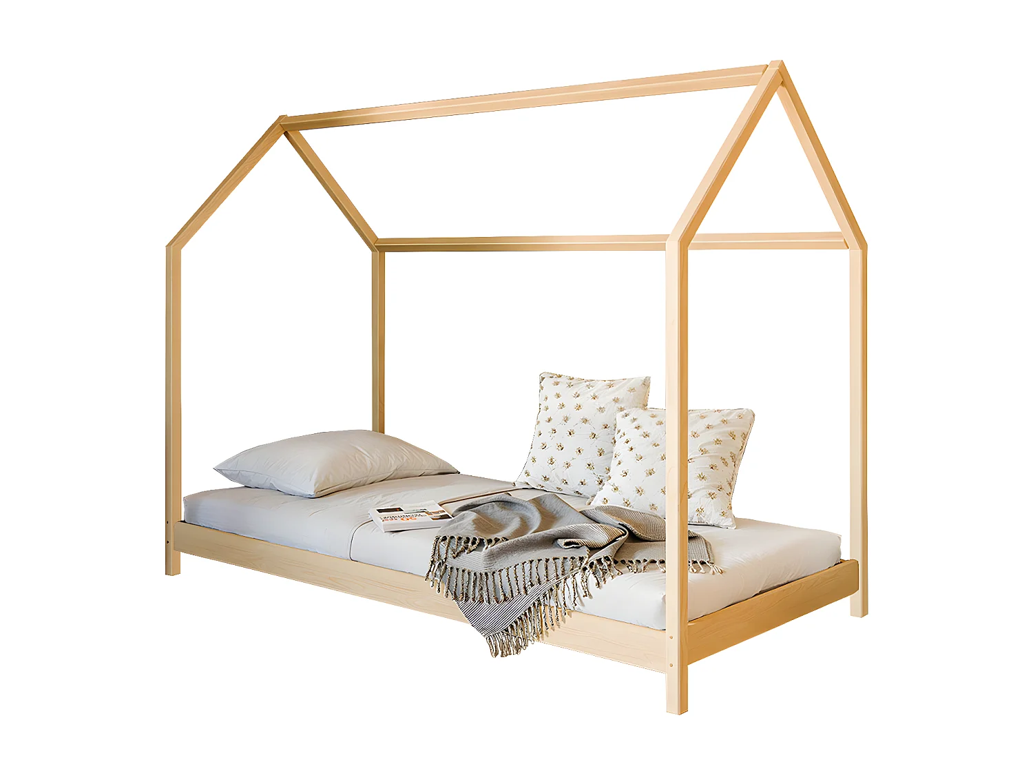 Lit cabane 90x200 sommier inclus Léonce Bois