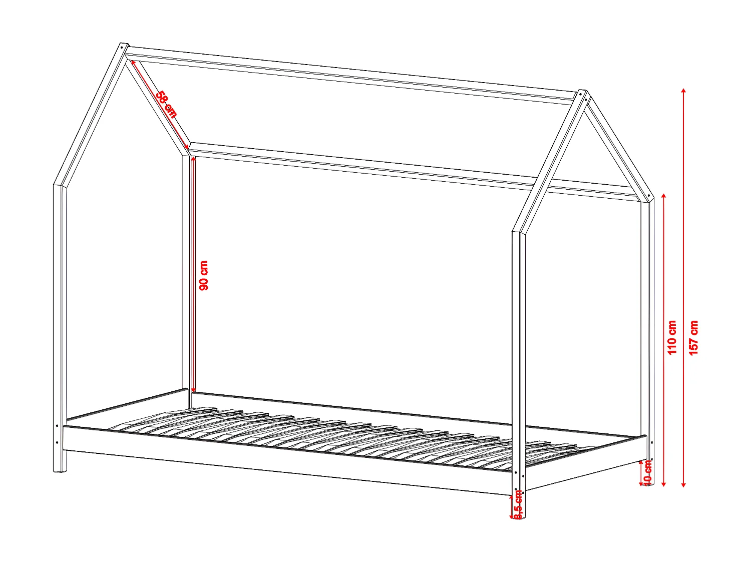 Lit cabane 90x200 sommier inclus Léonce Bois