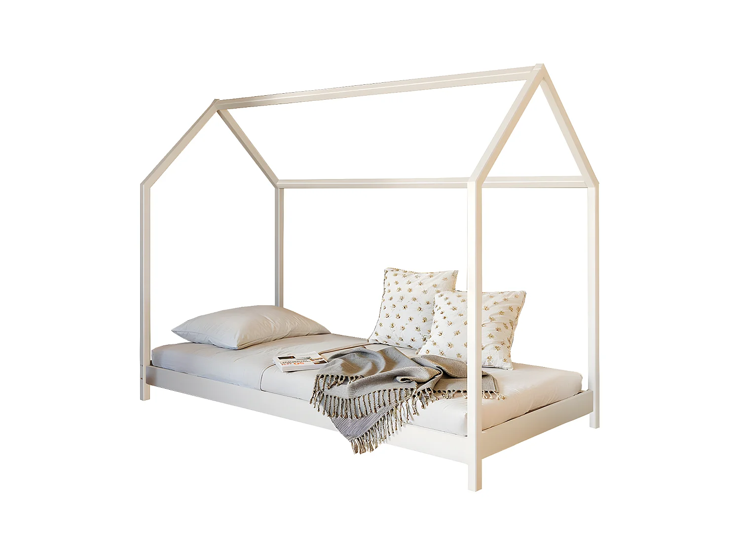 Lit cabane 90x200 sommier inclus Léonce Blanc