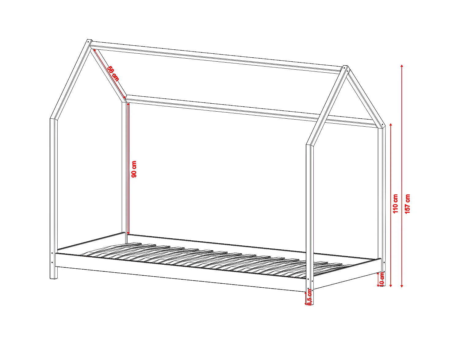 Lit cabane 90x200 sommier inclus Léonce Blanc
