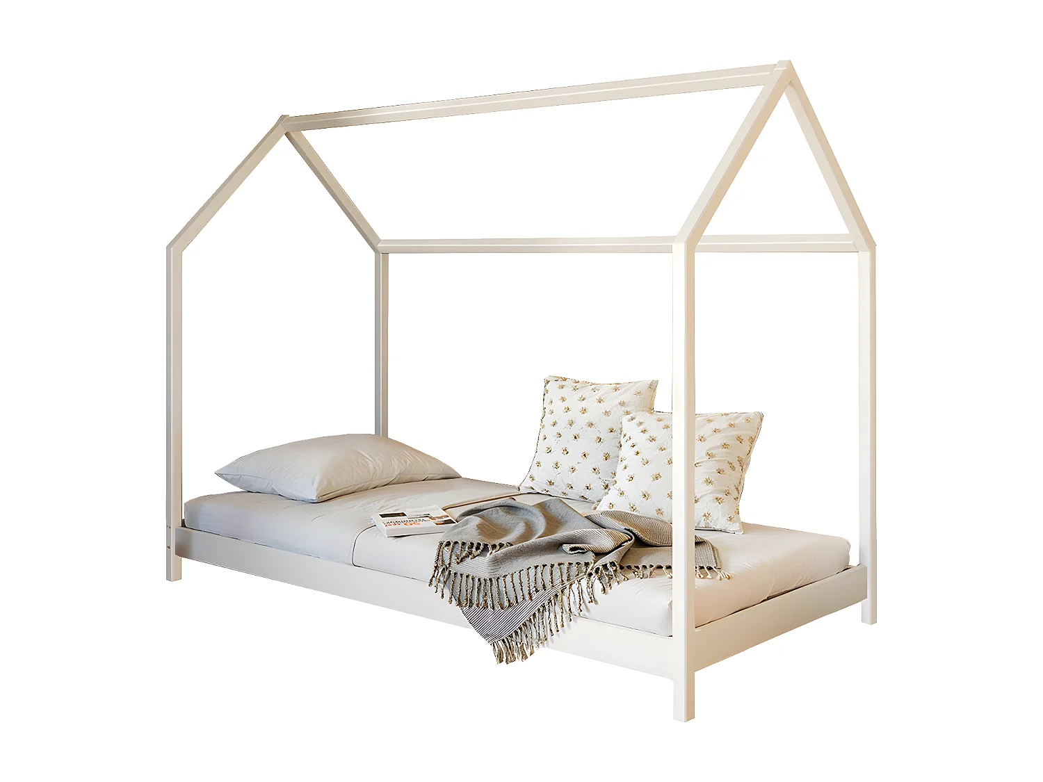 Lit cabane 90x200 sommier inclus Léonce Blanc