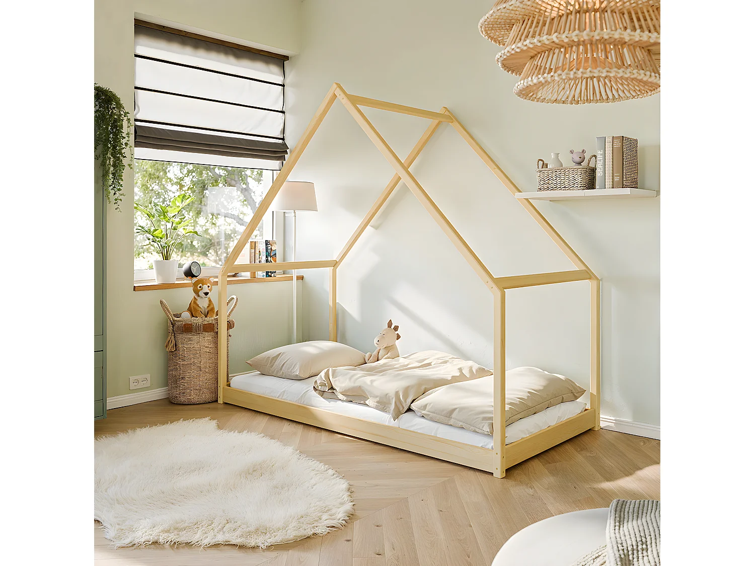 Lit cabane 90x200 sommier inclus Louisa Bois