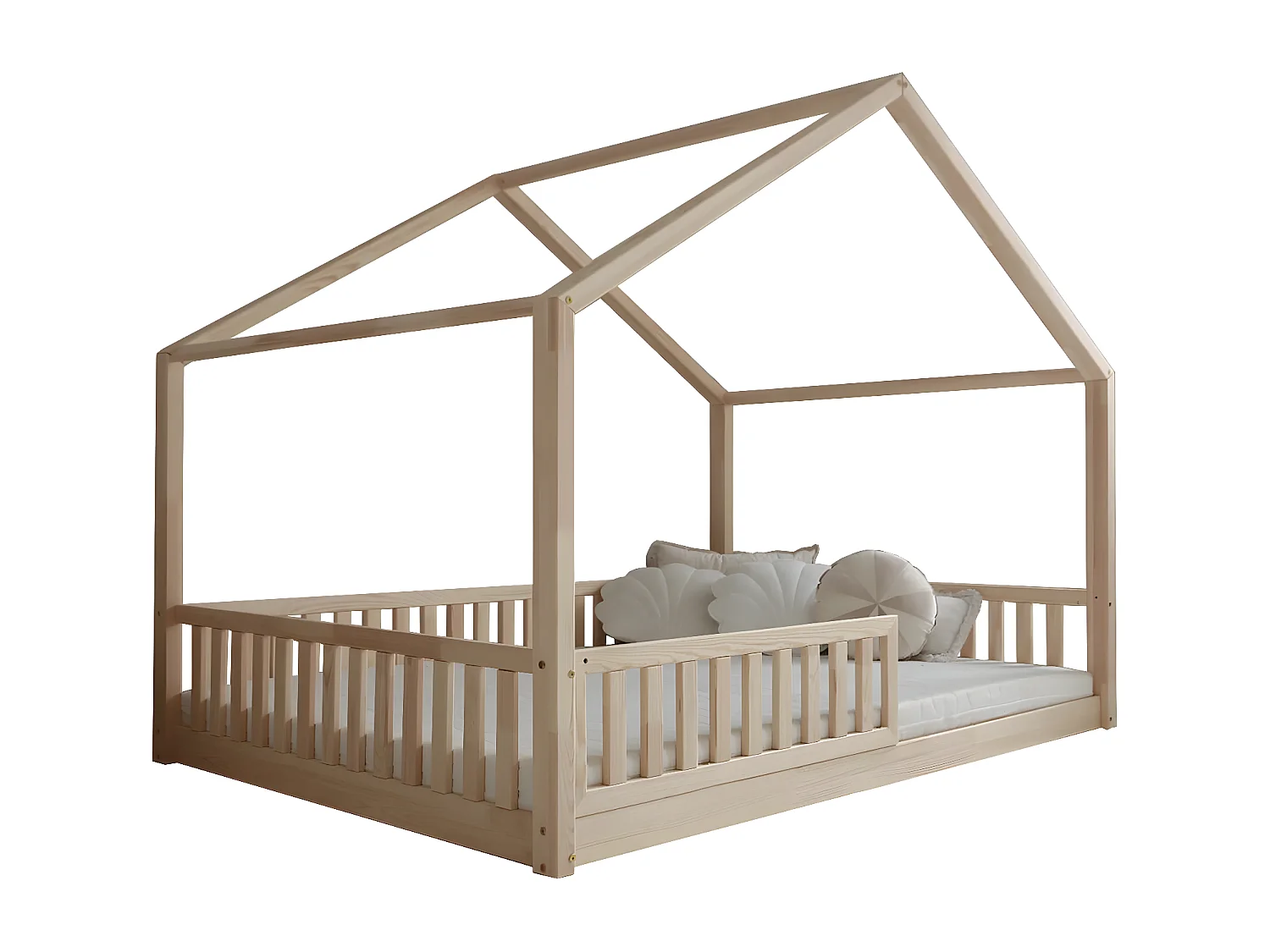 Cama de cabana 140x200 barreira e estrado de molas incluídos pés 1 cm Roxane Bois