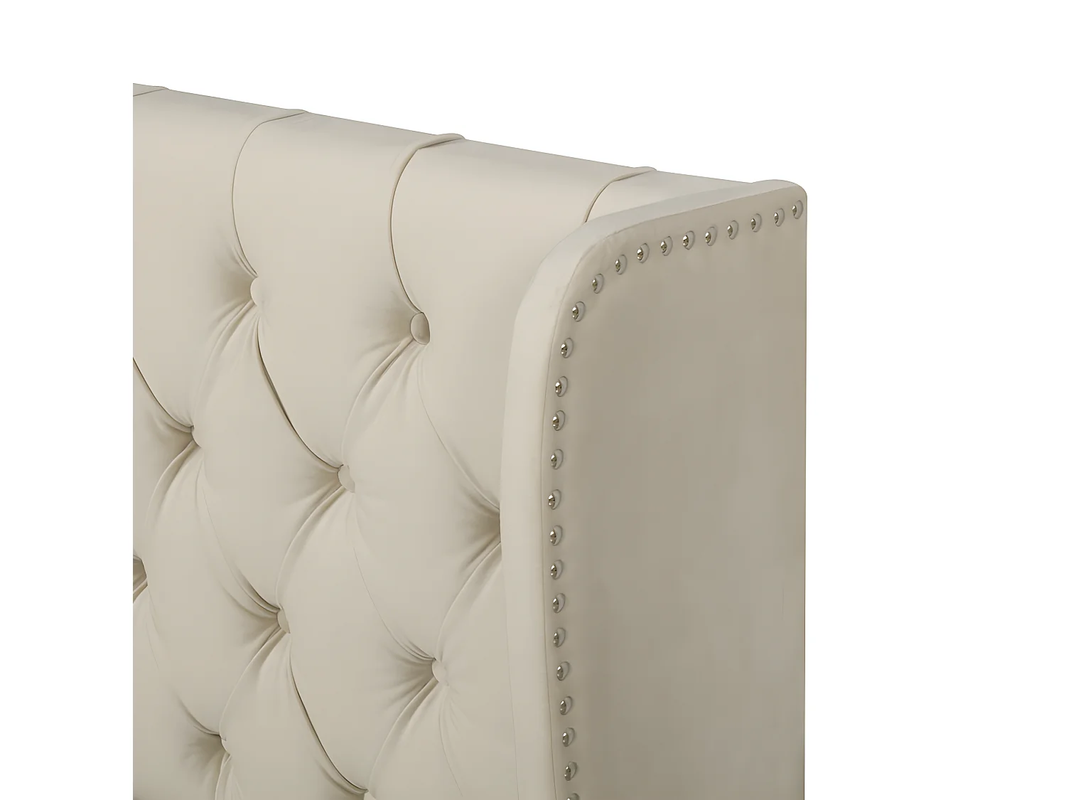 Lit coffre capitonné en velours 140x190cm avec sommier à lattes - Beige