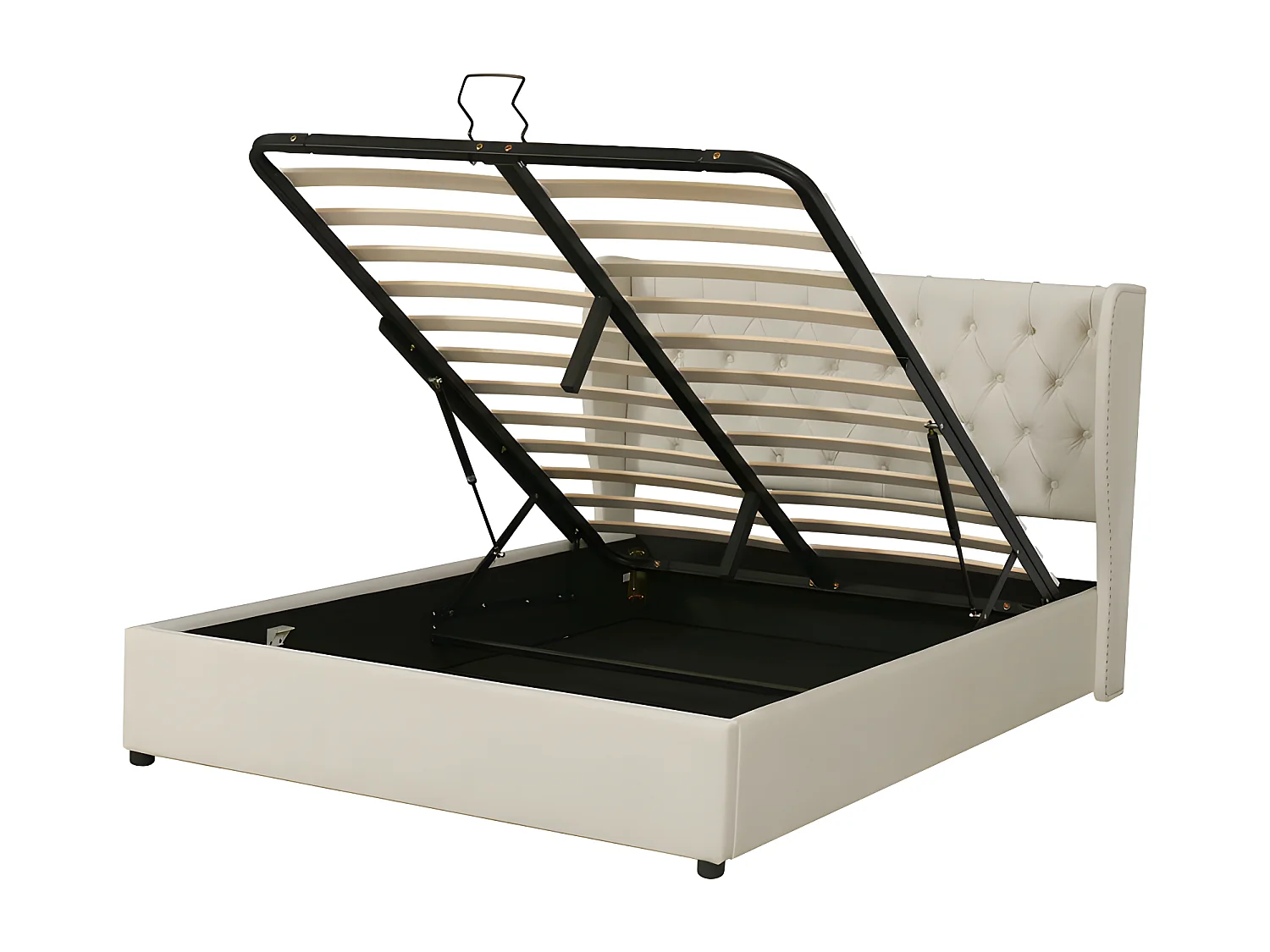 Lit coffre capitonné en velours 140x190cm avec sommier à lattes - Beige