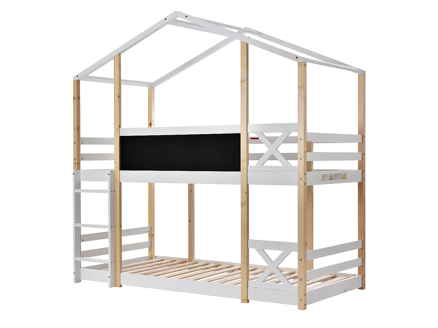 Lits Superposés 90 X 200 Avec Toboggan et Échelle - Protection Antichute - Multifonctionnel - En Bois Sans Matelas - Blanc