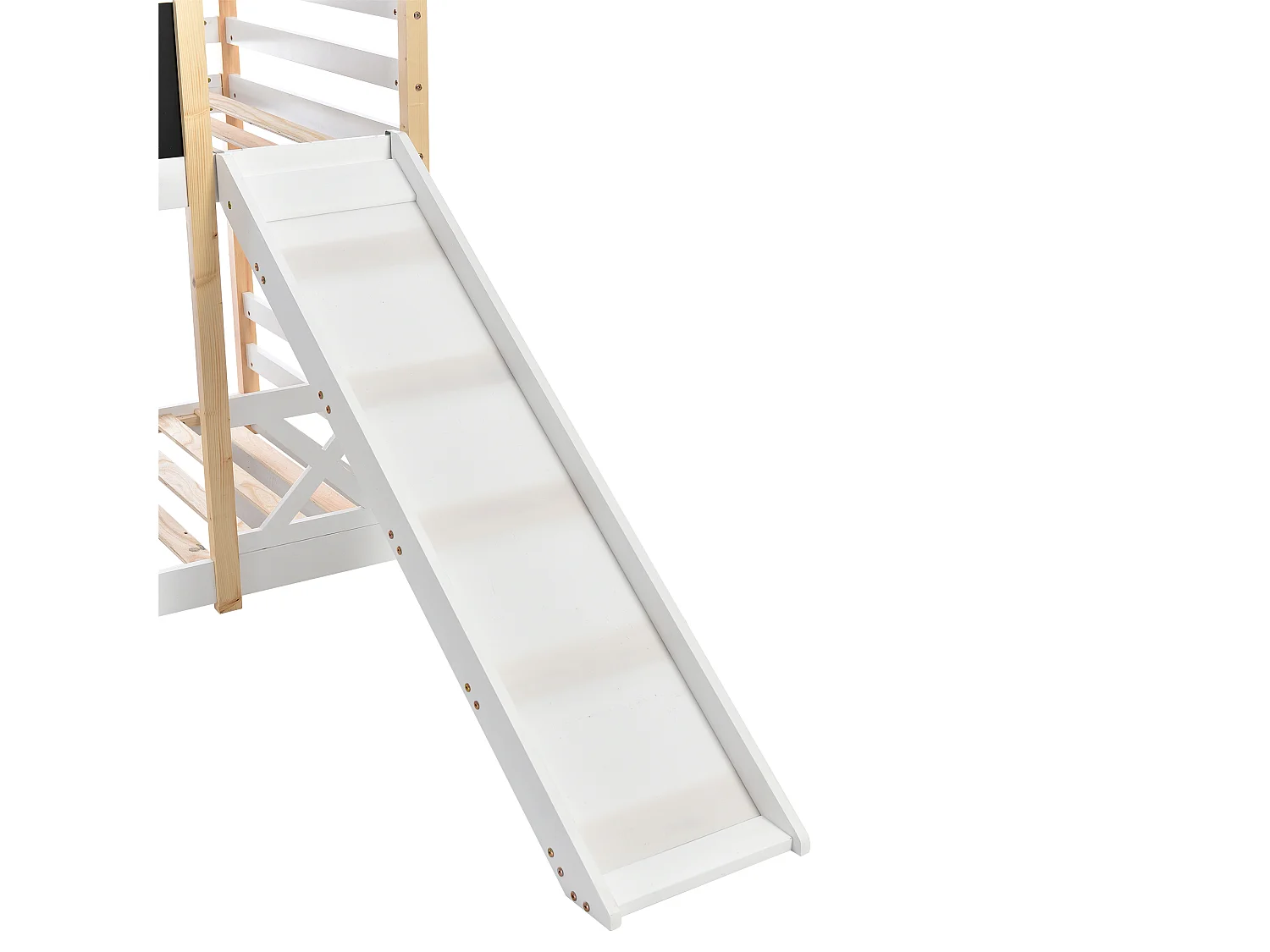 Lits Superposés 90 X 200 Avec Toboggan et Échelle - Protection Antichute - Multifonctionnel - En Bois Sans Matelas - Blanc