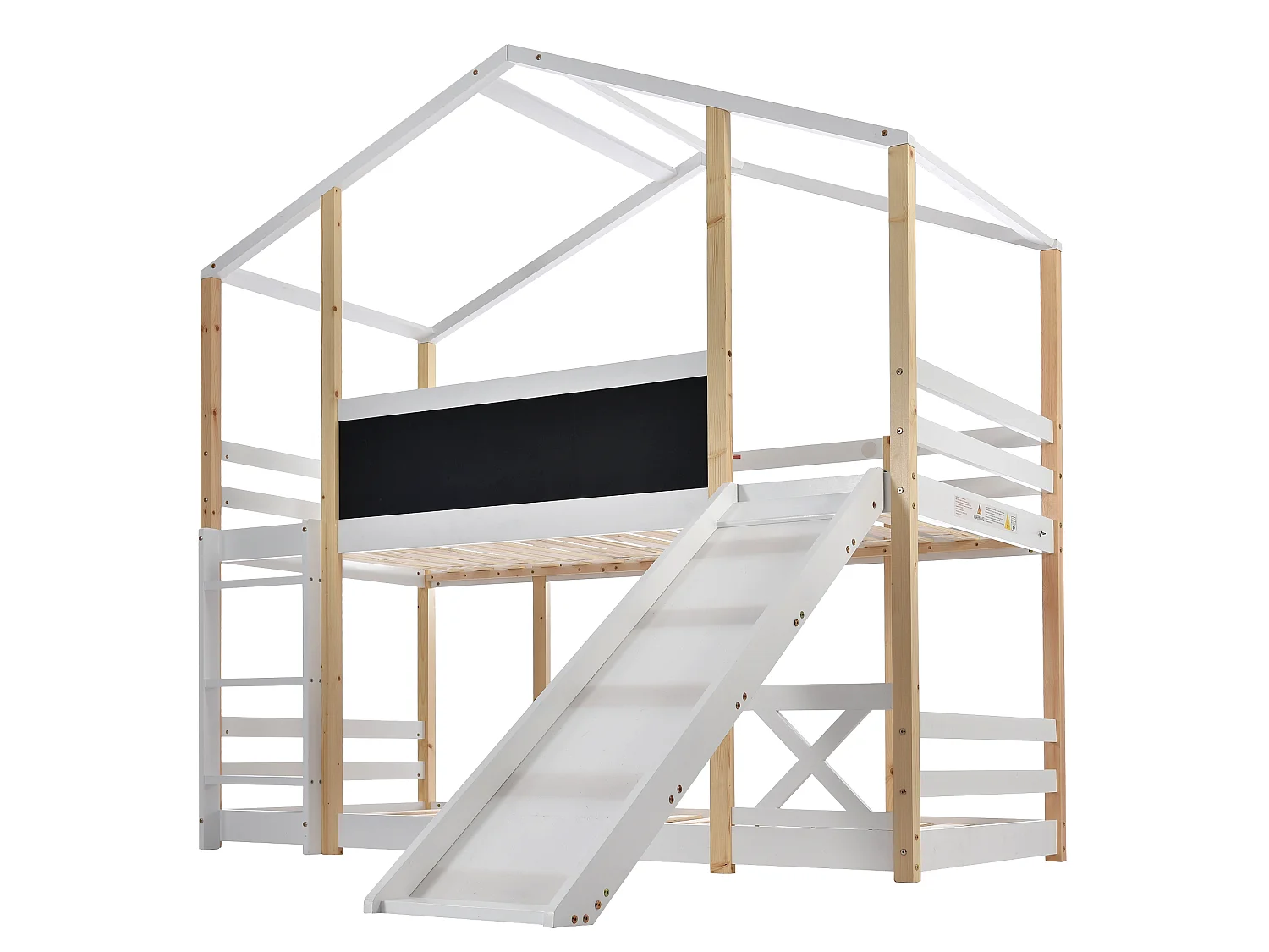 Lits Superposés 90 X 200 Avec Toboggan et Échelle - Protection Antichute - Multifonctionnel - En Bois Sans Matelas - Blanc