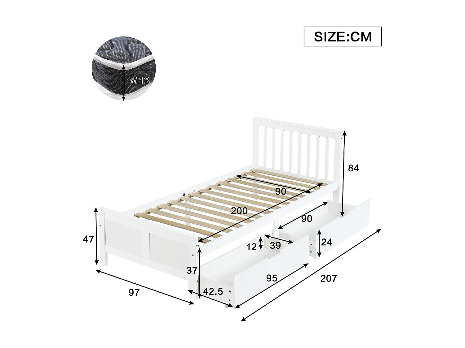 Cama acolchoada para adulto 180 x 788 cm, sem cabeceira, com faixa LED (monocromática), base com suspensão hidráulica, bege.