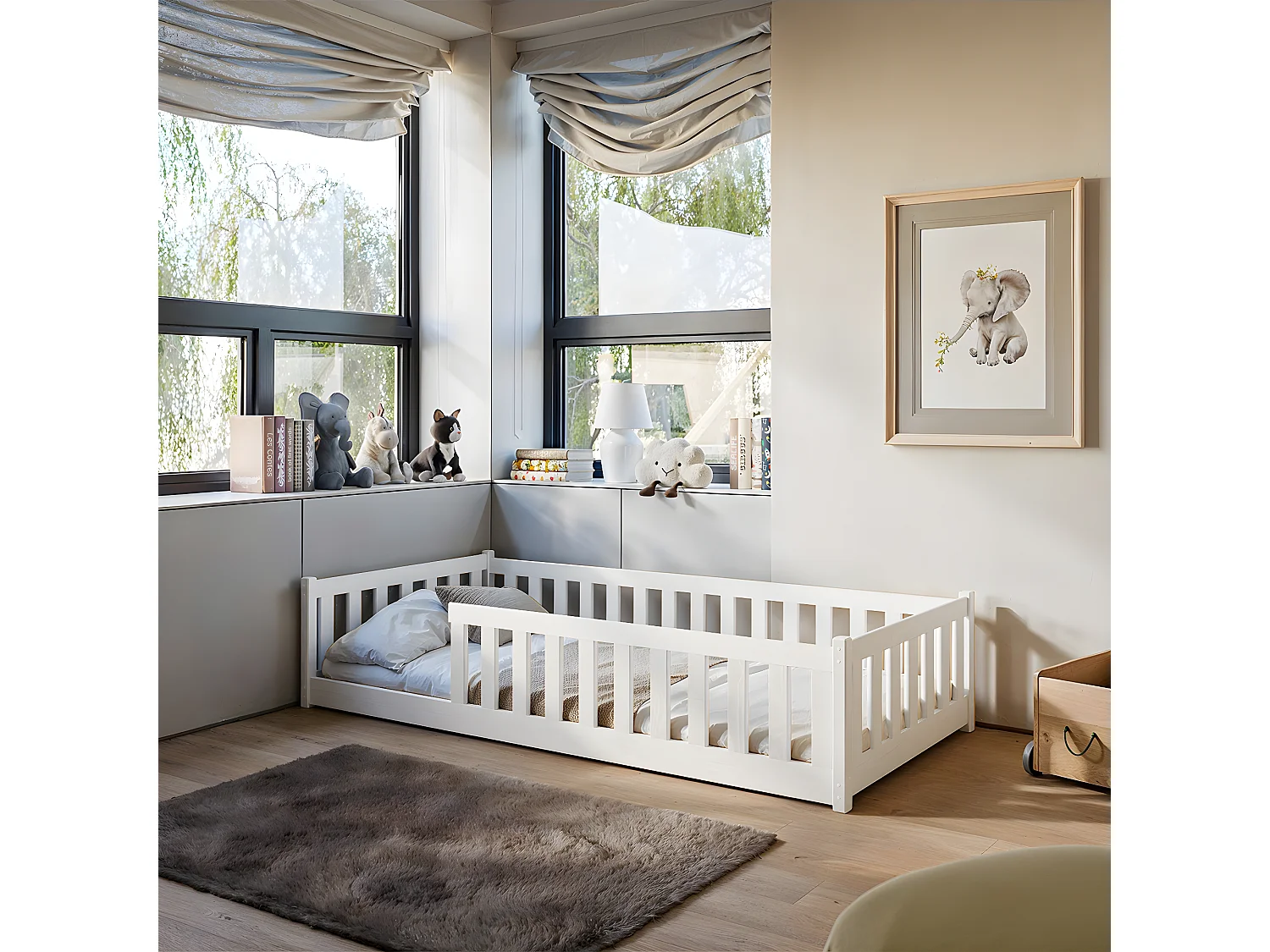 Lit au sol 90x200 sommier inclus Maya Blanc