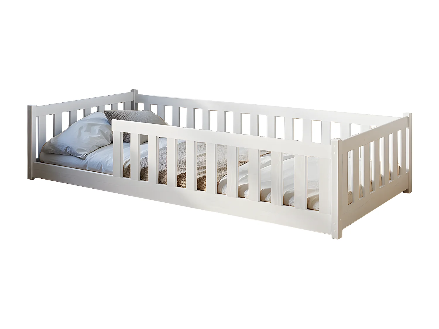 Lit au sol 90x200 sommier inclus Maya Blanc