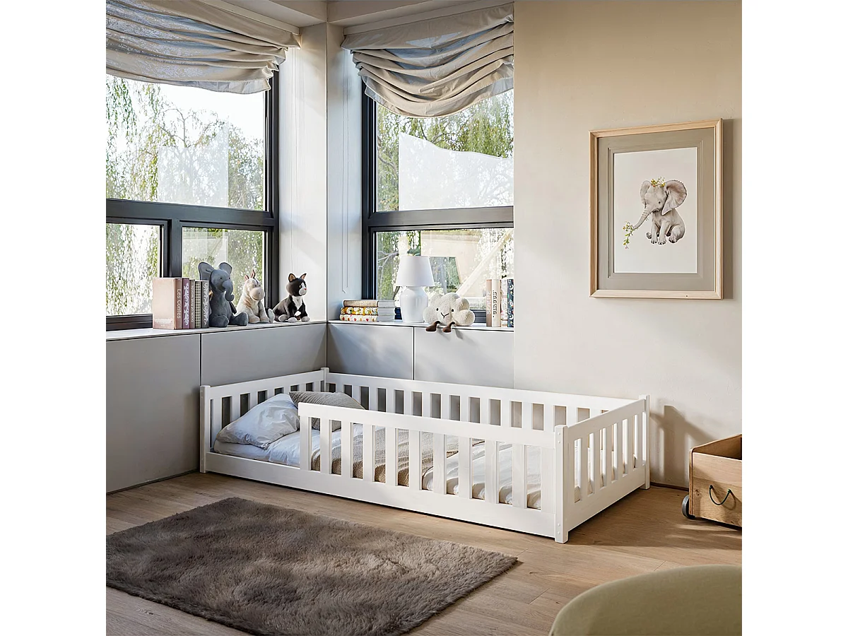 Lit au sol 90x200 sommier inclus Maya Blanc