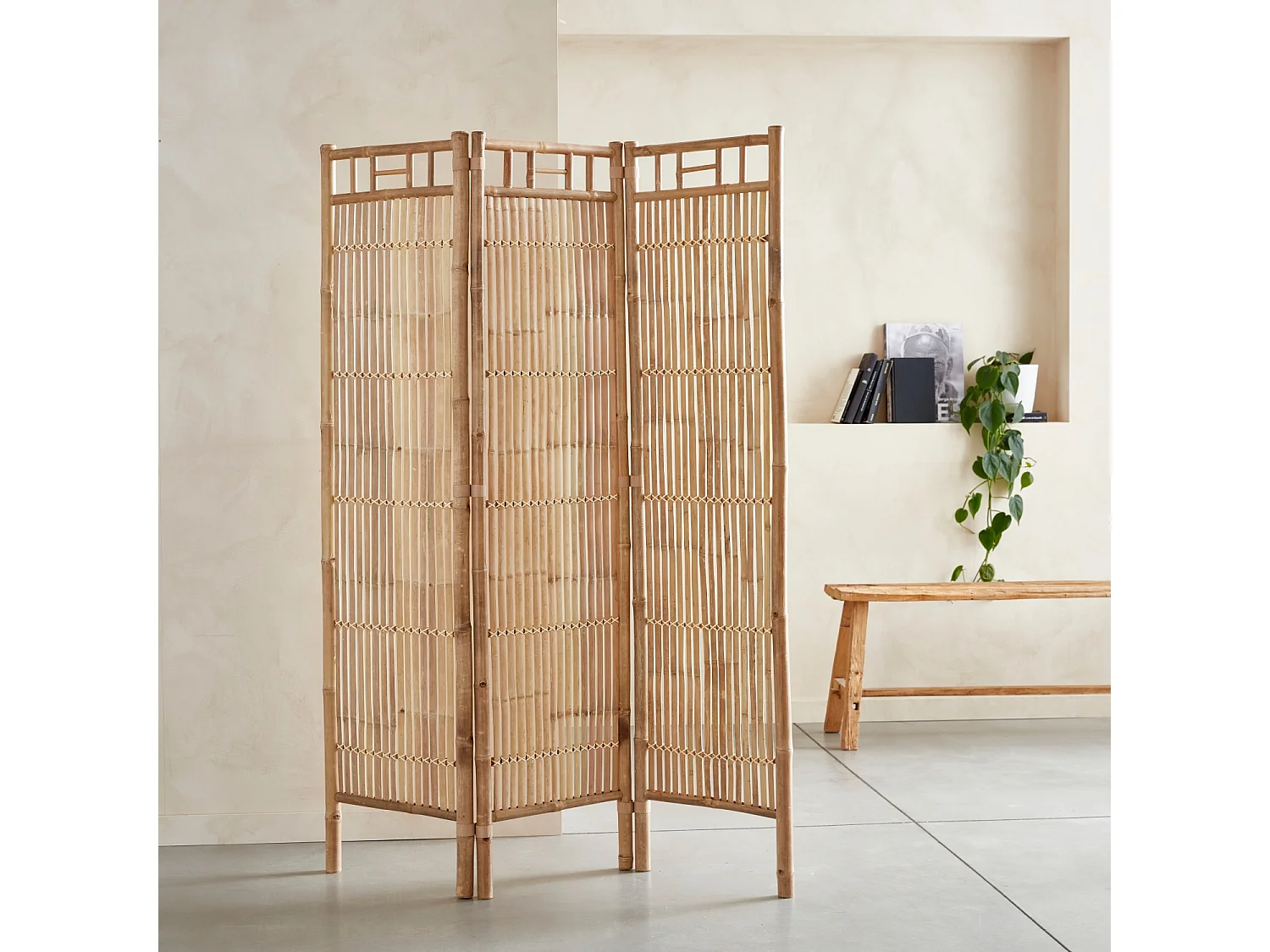 Schermo pieghevole in bambù, marrone naturale