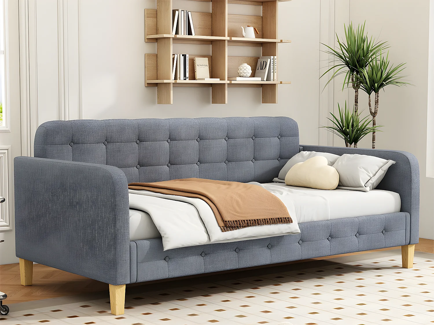 Gestoffeerd daybed 90x200 cm - linnen stof - Grijs