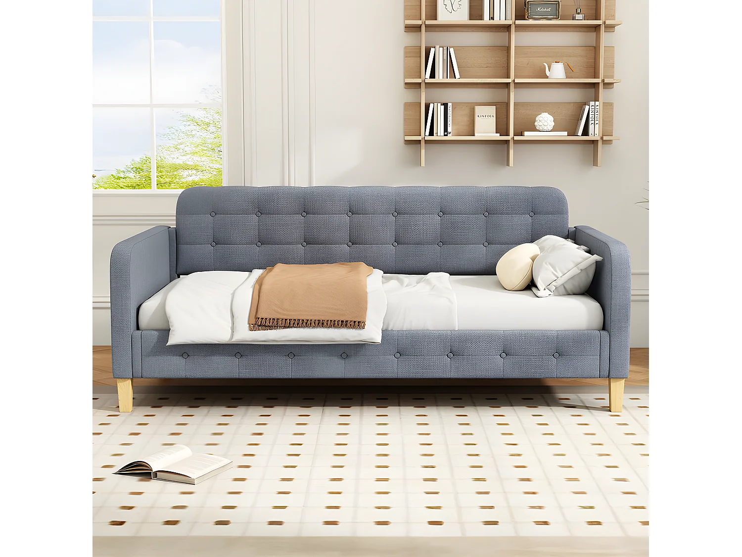 Gestoffeerd daybed 90x200 cm - linnen stof - Grijs